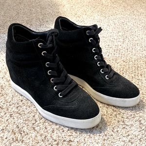 Via Spiga Black Suede Wedge Sneakers, Size 9